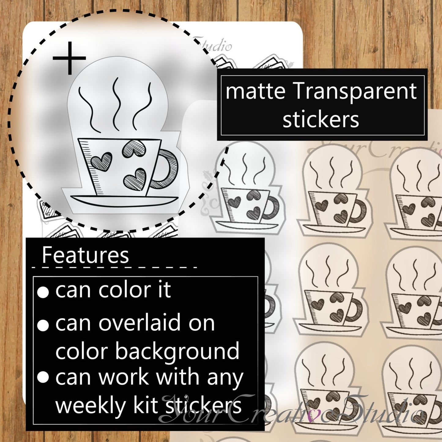 Transparent clear matte tea Stickers - YourCreativeStudio
