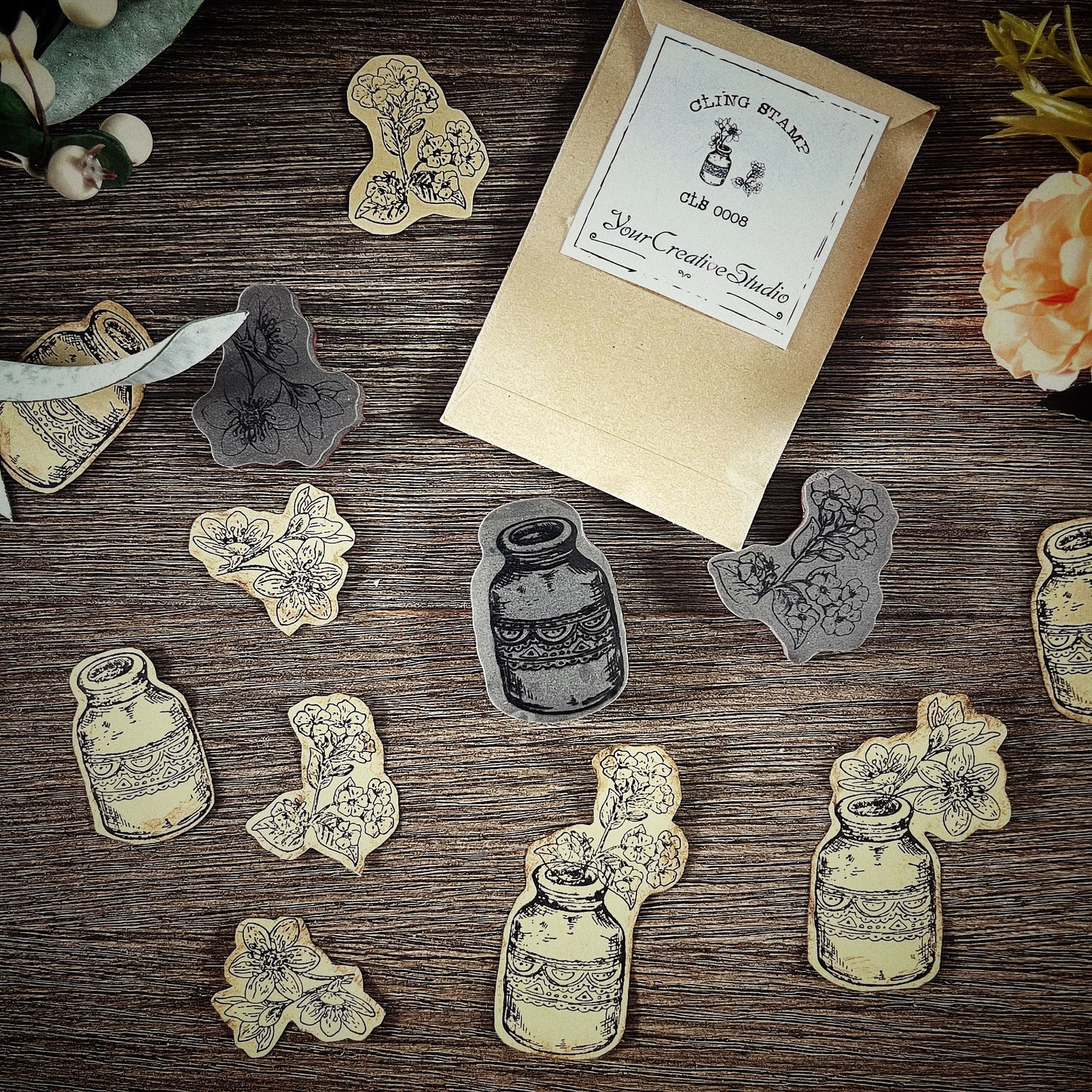 Your Creative Studio Cling Stamp flower Bottle Clip CLS 0008