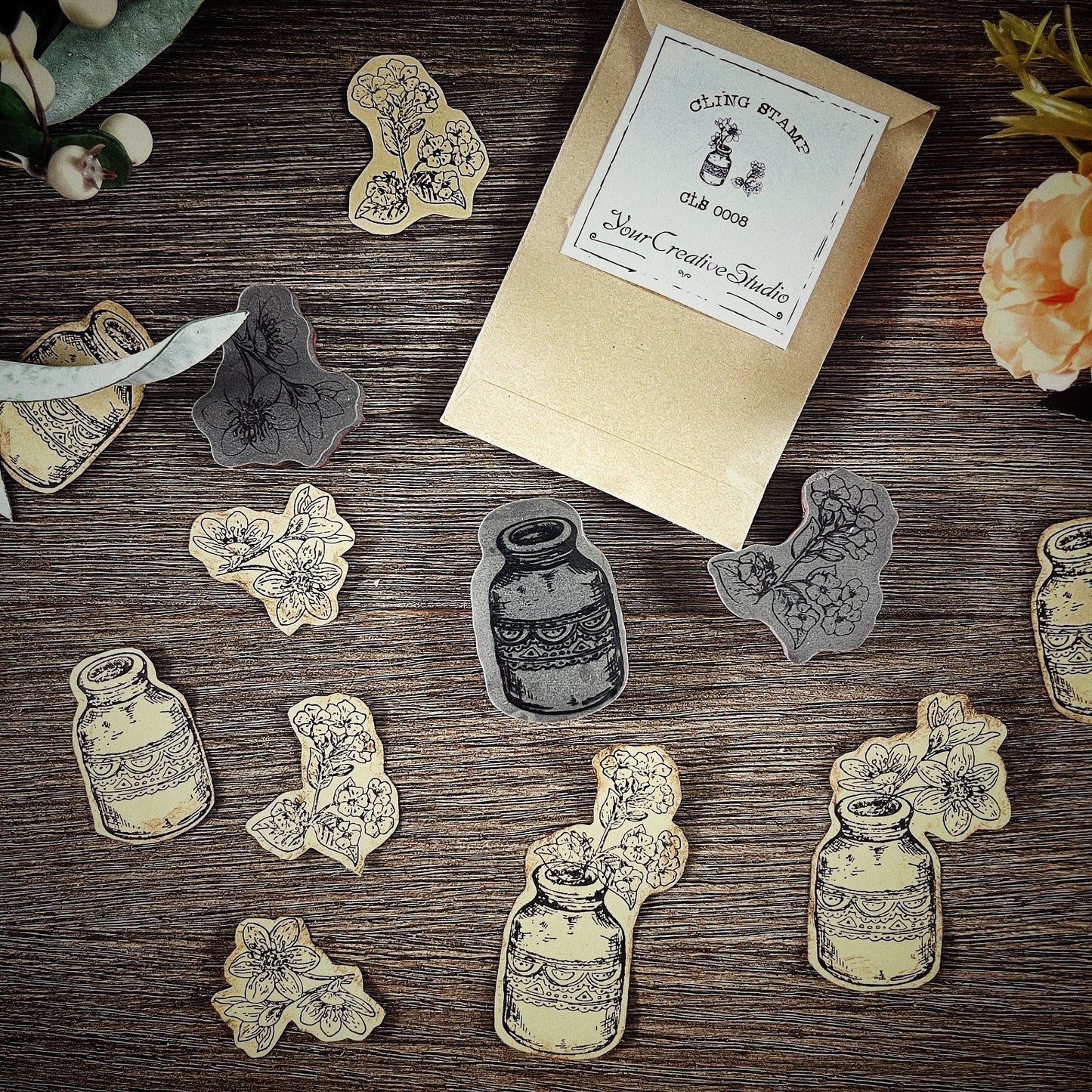 Your Creative Studio Cling Stamp flower Bottle Clip CLS 0008