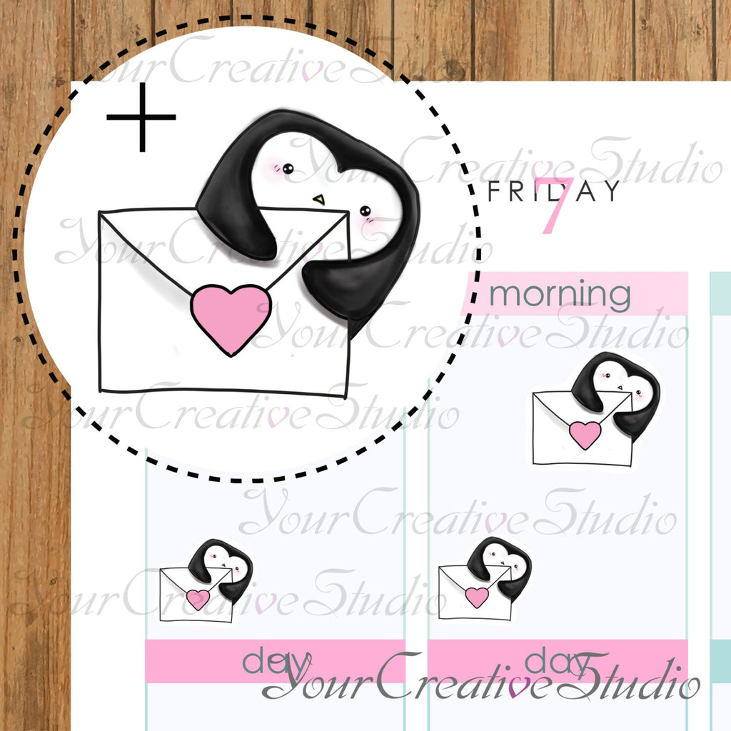 Kawaii mail Heart Shape Penguins stickers - YourCreativeStudio