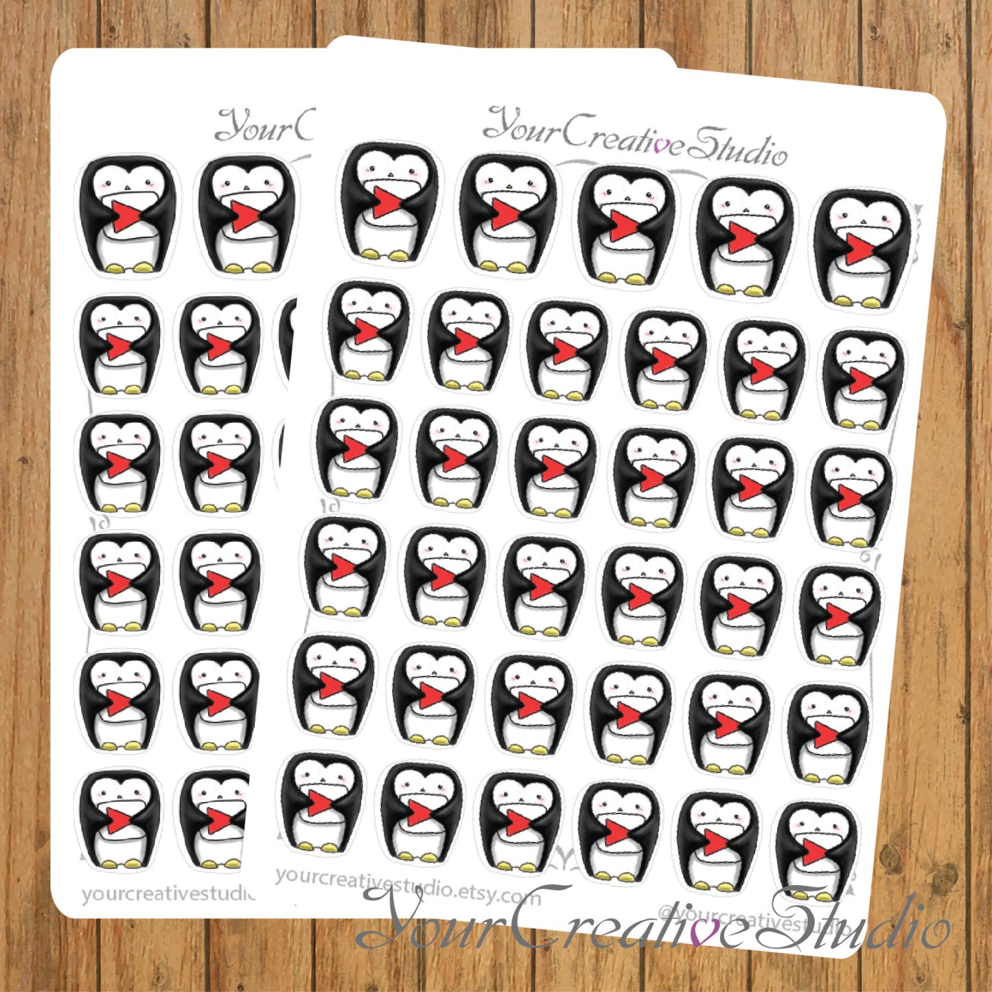 Kawaii youtube Penguins Heart Shape stickers - YourCreativeStudio