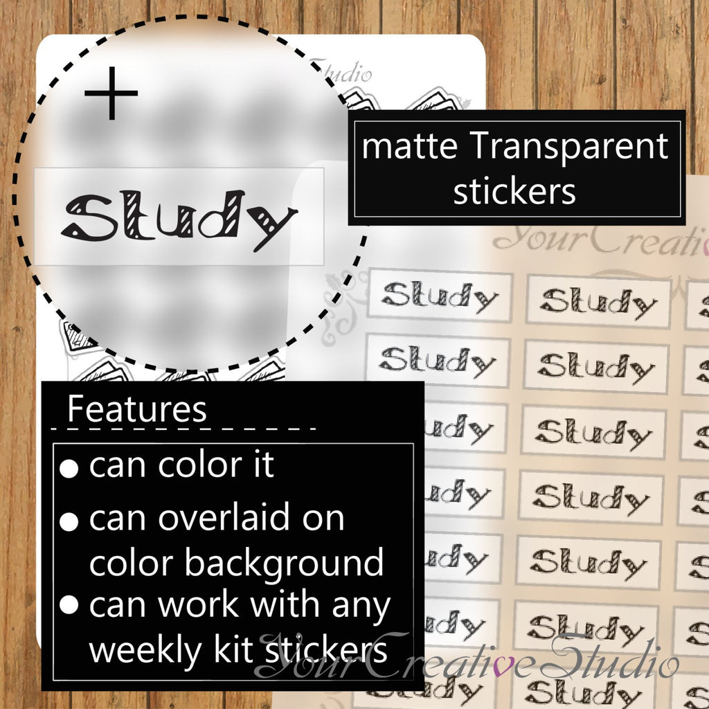 Transparent clear matte Study Text Stickers - YourCreativeStudio