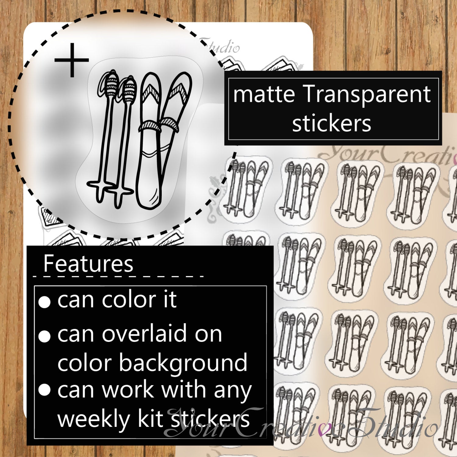 Transparent clear matte skiiing winter Stickers - YourCreativeStudio