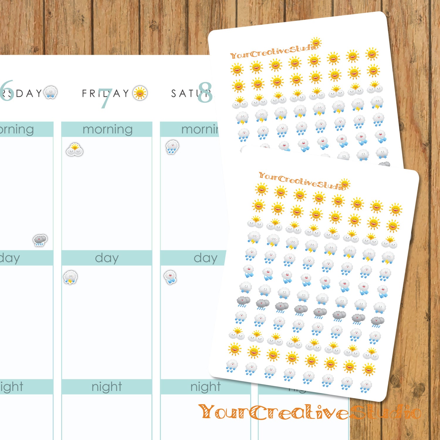 96 Teen Tiny kawaii weather planner stickers - YourCreativeStudio