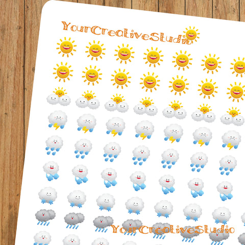 96 Teen Tiny kawaii weather planner stickers - YourCreativeStudio